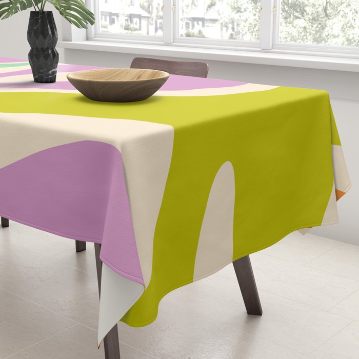 Smooth Contours Retro Modern Abstract Pattern Pastel Lavender Lime Orange Mint Tablecloth Gallery Image 3