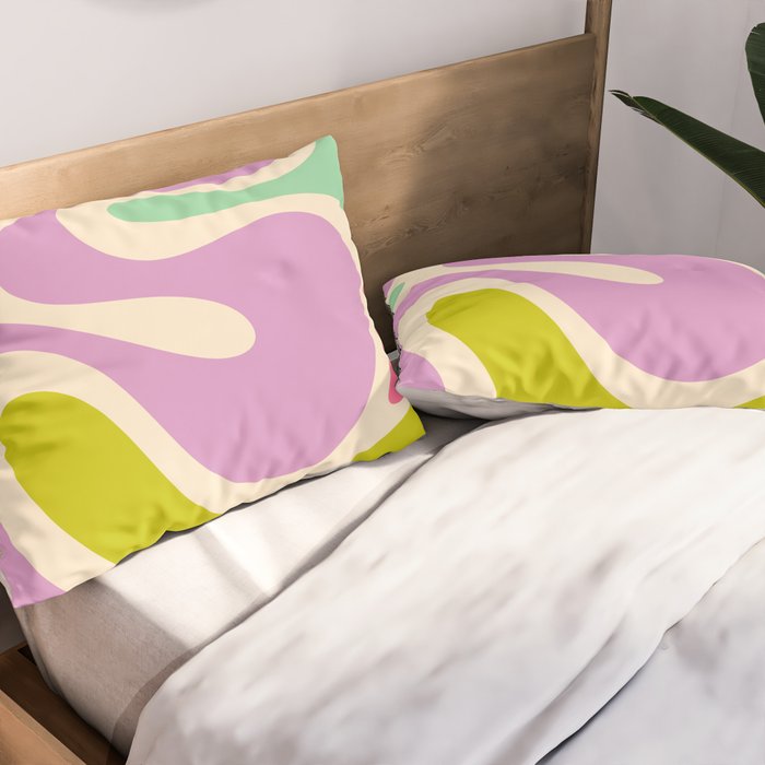 Smooth Contours Retro Modern Abstract Pattern Pastel Lavender Lime Orange Mint Pillow Sham Gallery Image 2