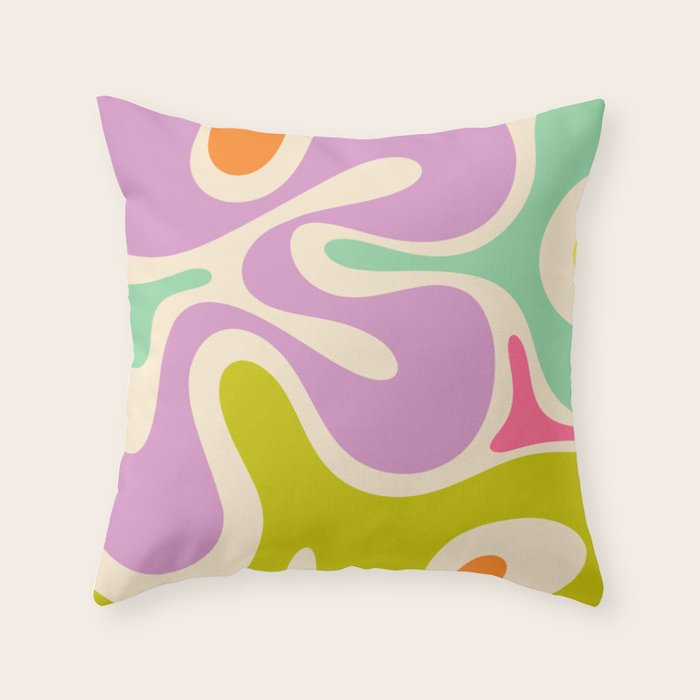 Smooth Contours Retro Modern Abstract Pattern Pastel Lavender Lime Orange Mint Throw Pillow Gallery Image 6
