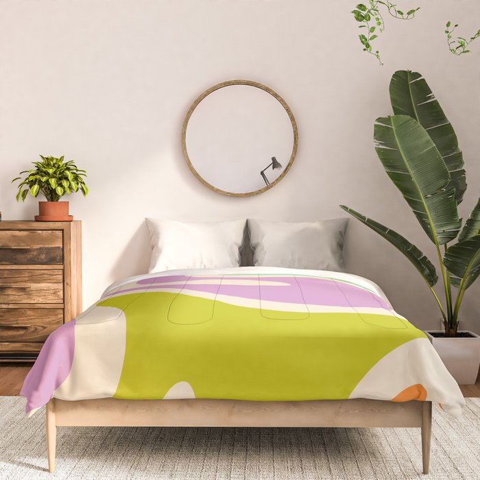 Smooth Contours Retro Modern Abstract Pattern Pastel Lavender Lime Orange Mint Comforter Gallery Image 3