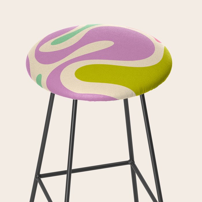 Smooth Contours Retro Modern Abstract Pattern Pastel Lavender Lime Orange Mint Stool Gallery Image 2