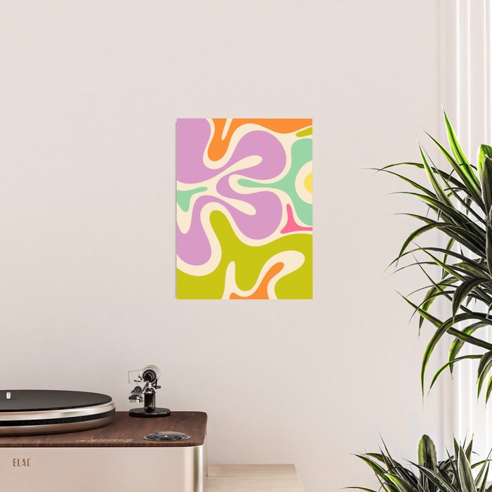 Smooth Contours Retro Modern Abstract Pattern Pastel Lavender Lime Orange Mint Poster Gallery Image 2