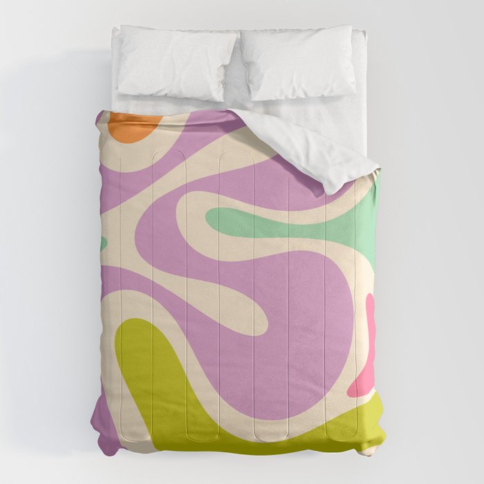 Smooth Contours Retro Modern Abstract Pattern Pastel Lavender Lime Orange Mint Comforter Gallery Image 1