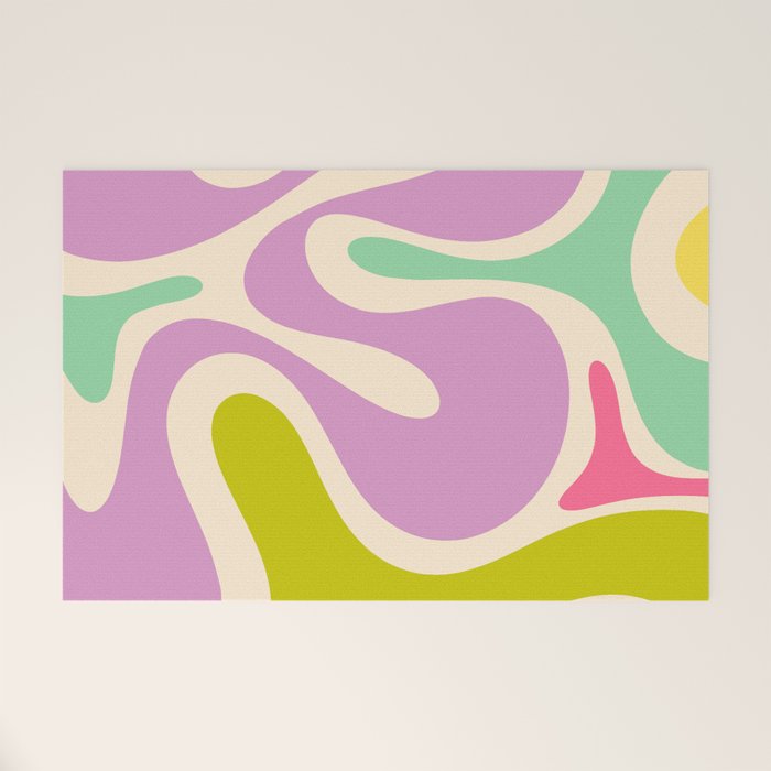 Smooth Contours Retro Modern Abstract Pattern Pastel Lavender Lime Orange Mint Welcome Mat Gallery Image 1