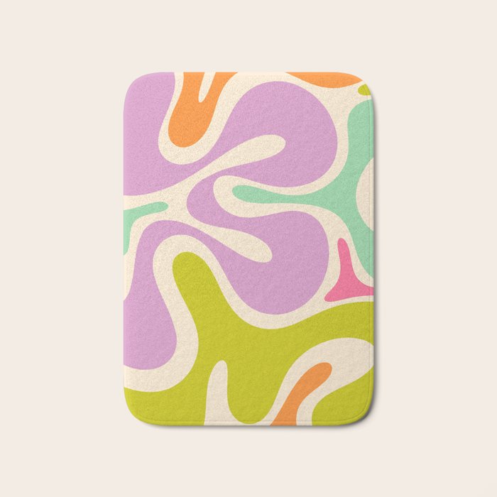 Smooth Contours Retro Modern Abstract Pattern Pastel Lavender Lime Orange Mint Bath Mat Gallery Image 1