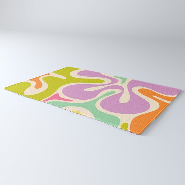 Smooth Contours Retro Modern Abstract Pattern Pastel Lavender Lime Orange Mint Rug Gallery Image 3