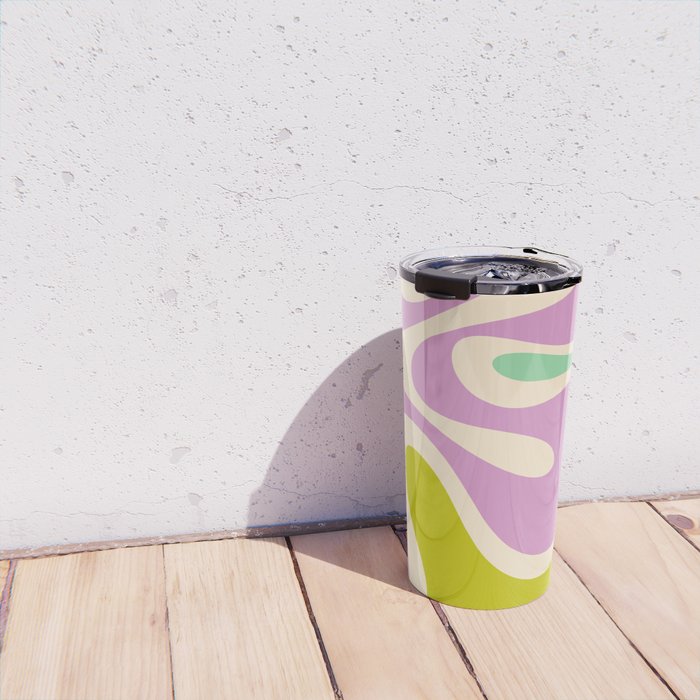 Smooth Contours Retro Modern Abstract Pattern Pastel Lavender Lime Orange Mint Travel Mug Gallery Image 4