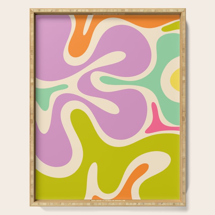 Smooth Contours Retro Modern Abstract Pattern Pastel Lavender Lime Orange Mint Serving Tray Gallery Image 1