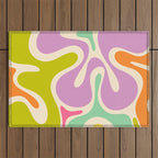 Smooth Contours Retro Modern Abstract Pattern Pastel Lavender Lime Orange Mint Outdoor Rug Gallery Image 1
