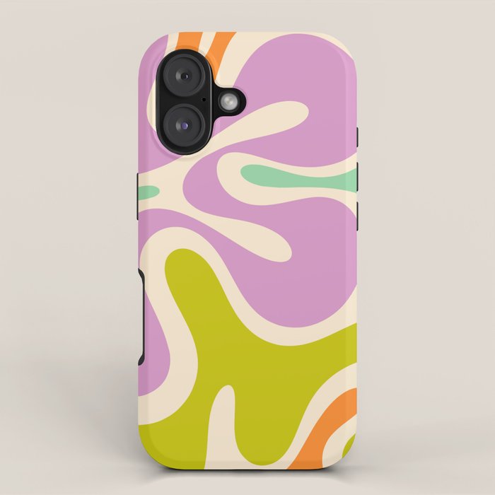 Smooth Contours Retro Modern Abstract Pattern Pastel Lavender Lime Orange Mint iPhone Case Gallery Image 1
