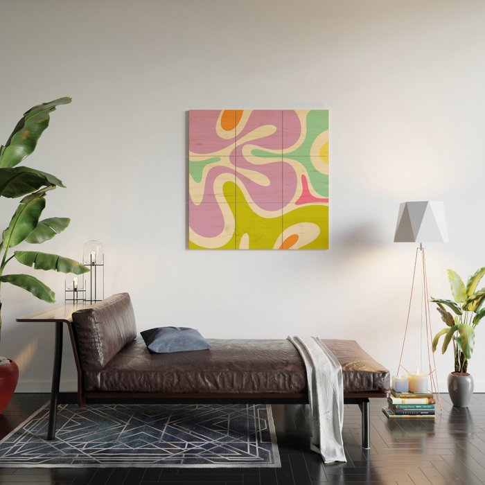 Smooth Contours Retro Modern Abstract Pattern Pastel Lavender Lime Orange Mint Wood Wall Art Gallery Image 2