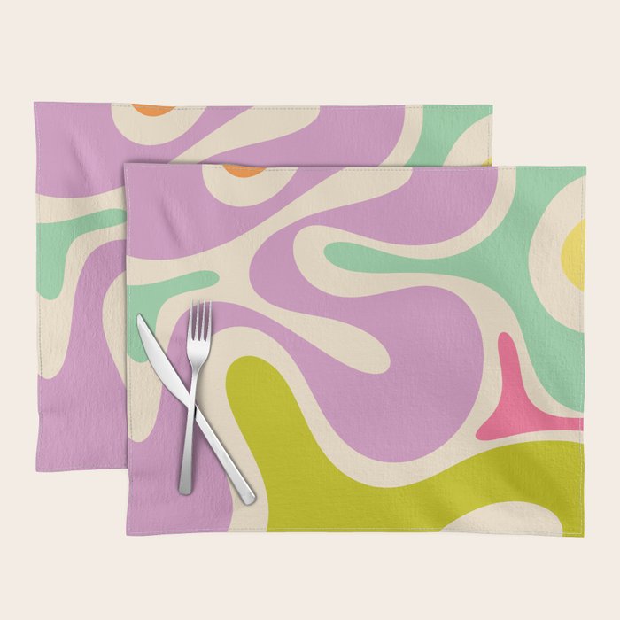 Smooth Contours Retro Modern Abstract Pattern Pastel Lavender Lime Orange Mint Placemat Gallery Image 1