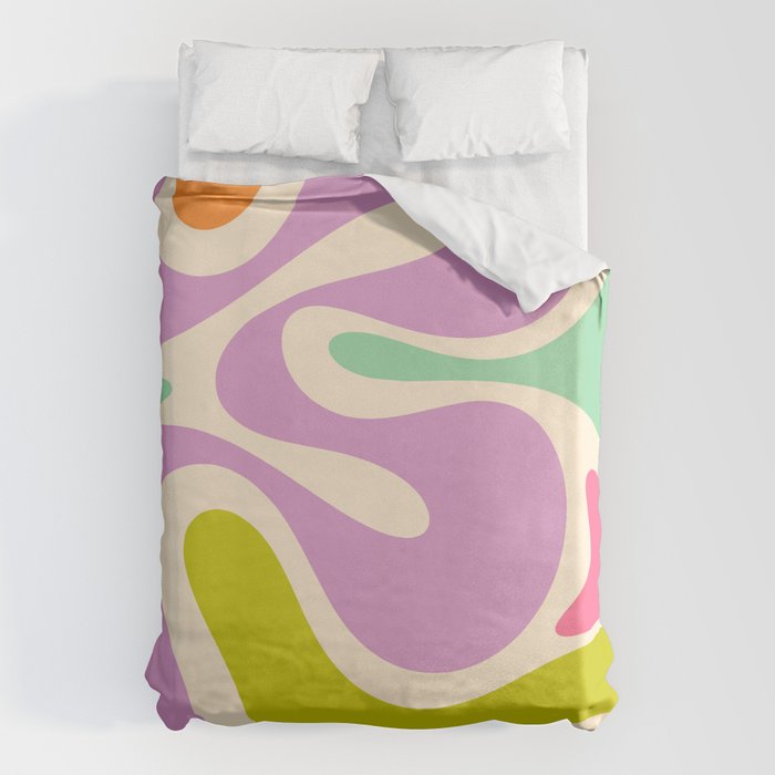 Smooth Contours Retro Modern Abstract Pattern Pastel Lavender Lime Orange Mint Duvet Cover Gallery Image 1