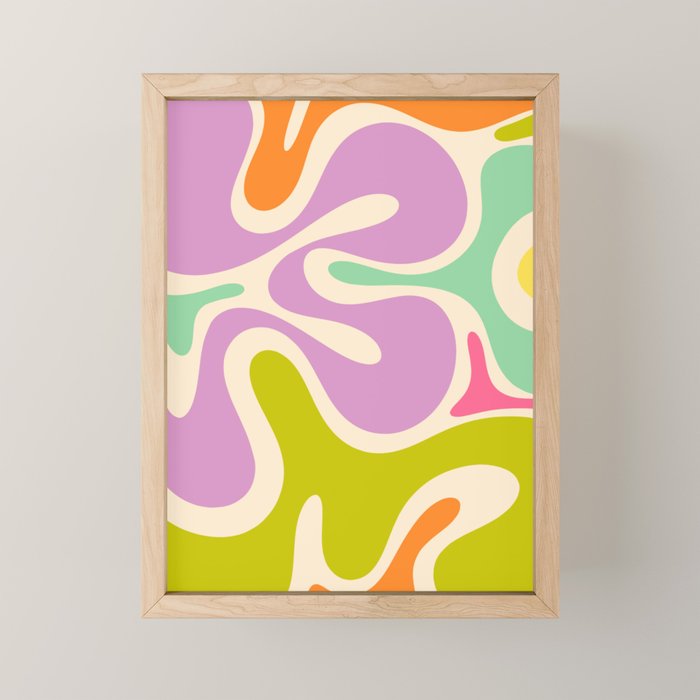 Smooth Contours Retro Modern Abstract Pattern Pastel Lavender Lime Orange Mint Mini Art Print Gallery Image 1