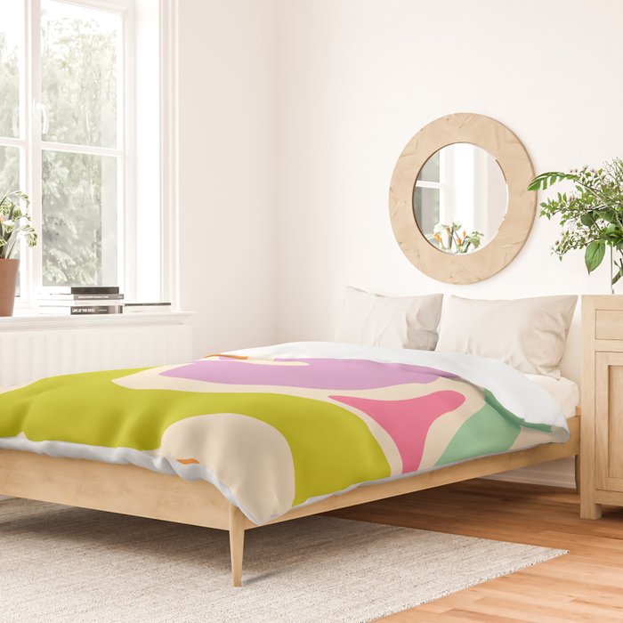 Smooth Contours Retro Modern Abstract Pattern Pastel Lavender Lime Orange Mint Duvet Cover Gallery Image 2