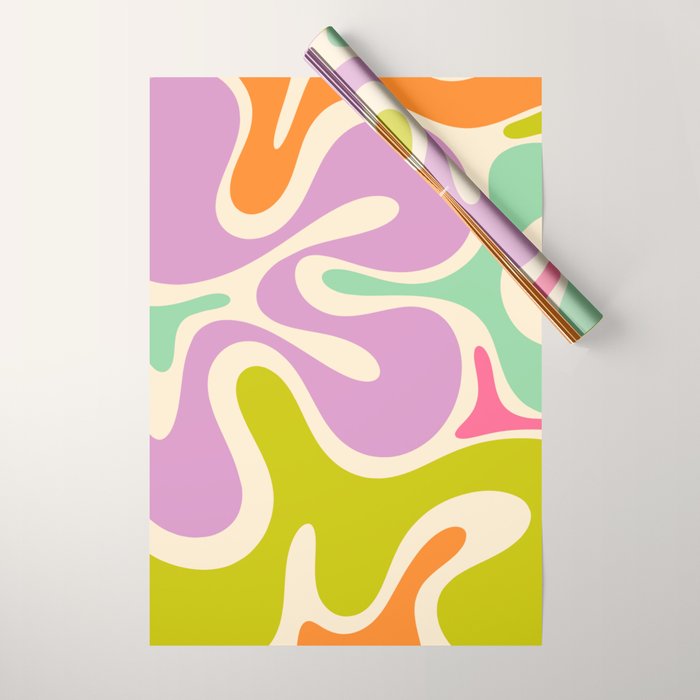 Smooth Contours Retro Modern Abstract Pattern Pastel Lavender Lime Orange Mint Wrapping Paper Gallery Image 1