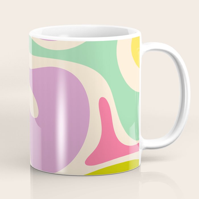 Smooth Contours Retro Modern Abstract Pattern Pastel Lavender Lime Orange Mint Coffee Mug Gallery Image 1