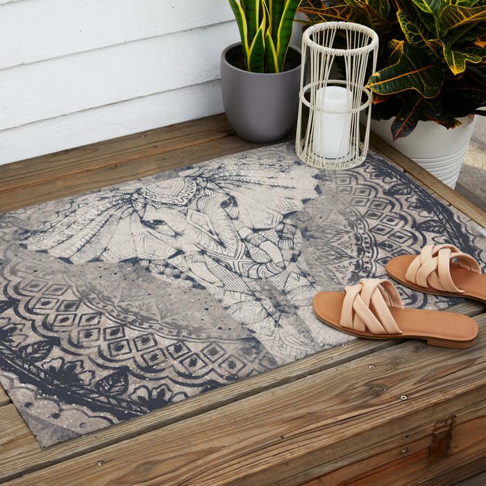 Indian Elephant Mandala Outdoor Rug Gallery Image 2