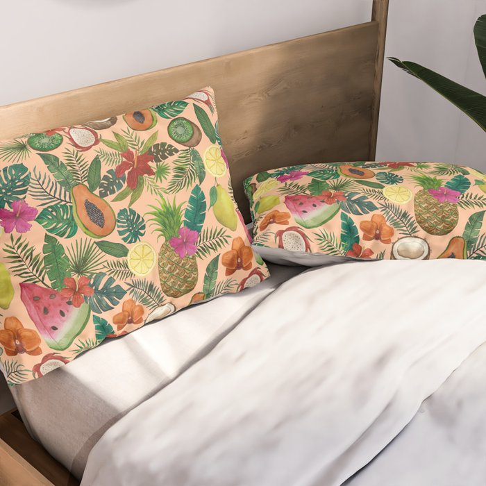 Tropical Fruit and Flower Pattern Pillow Sham Gallery Image 2