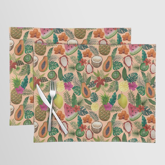 Tropical Fruit and Flower Pattern Placemat Gallery Image 1
