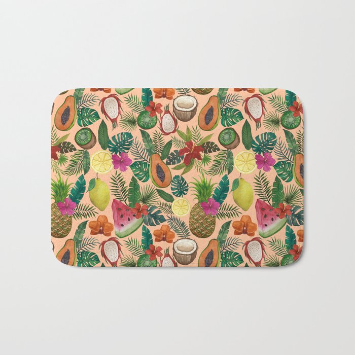 Tropical Fruit and Flower Pattern Bath Mat Gallery Image 1