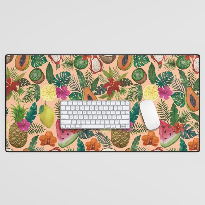 Tropical Fruit and Flower Pattern Desk Mat Gallery Image 1