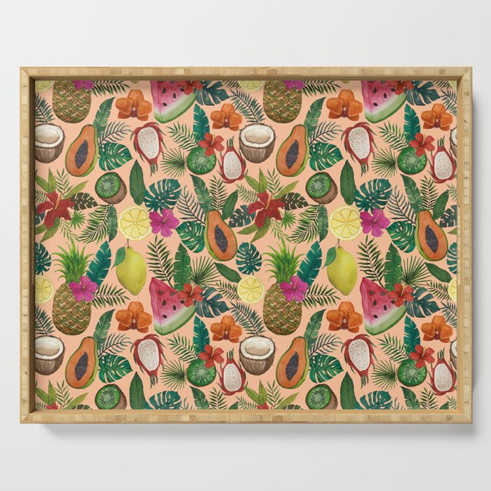 Tropical Fruit and Flower Pattern Serving Tray Gallery Image 1