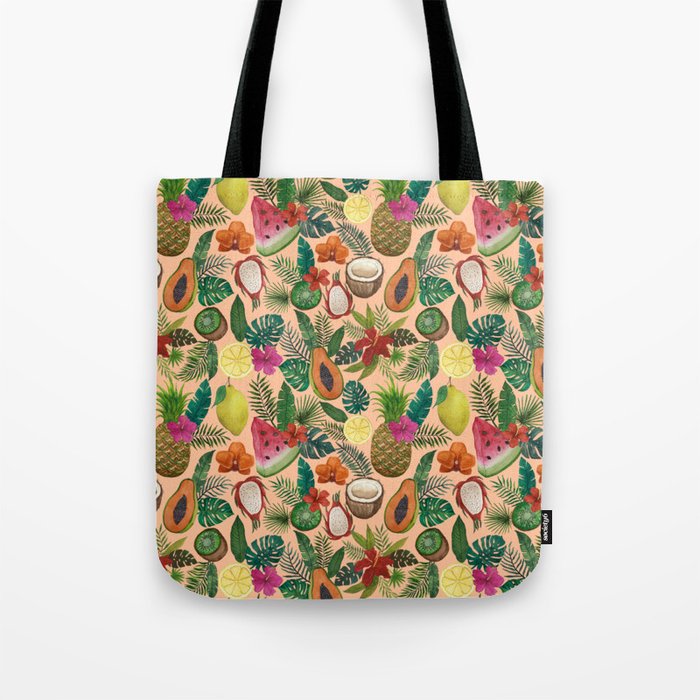Tropical Fruit and Flower Pattern Tote Bag Gallery Image 1