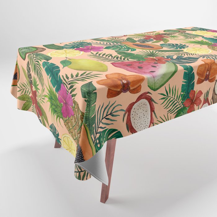 Tropical Fruit and Flower Pattern Tablecloth Gallery Image 1