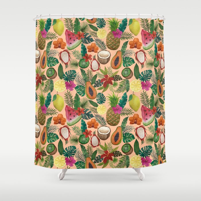 Tropical Fruit and Flower Pattern Shower Curtain Gallery Image 1