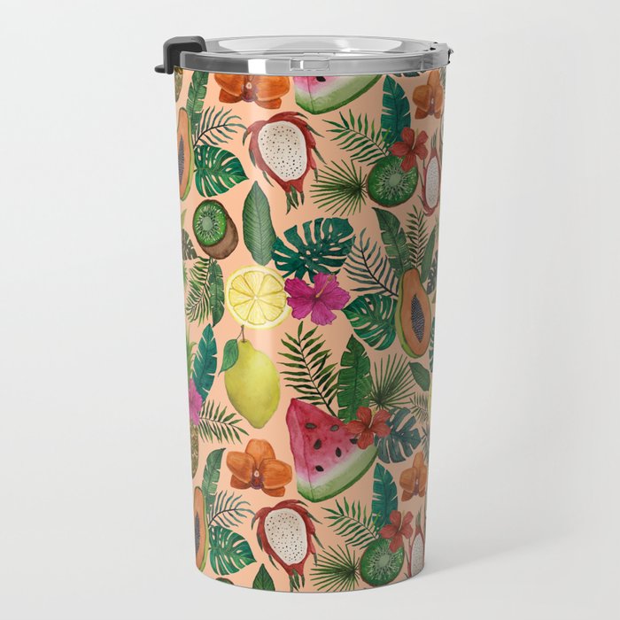Tropical Fruit and Flower Pattern Travel Mug Gallery Image 3