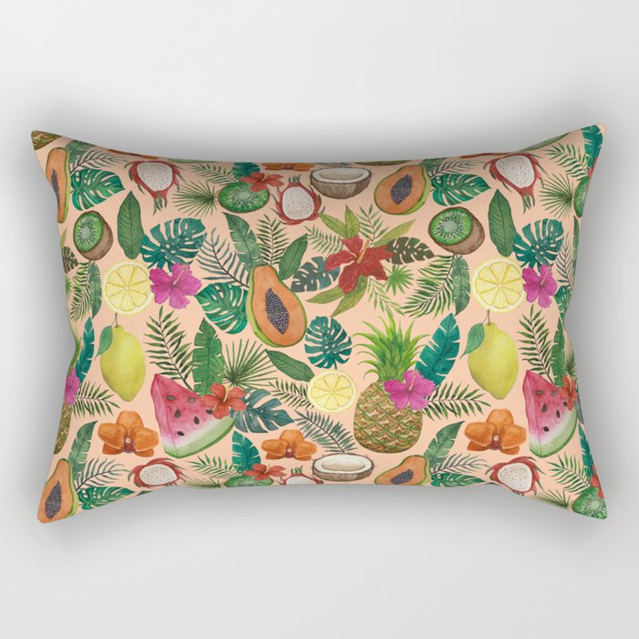 Tropical Fruit and Flower Pattern Rectangular Pillow Gallery Image 1