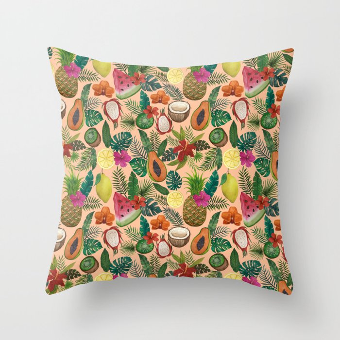 Tropical Fruit and Flower Pattern Throw Pillow Gallery Image 6