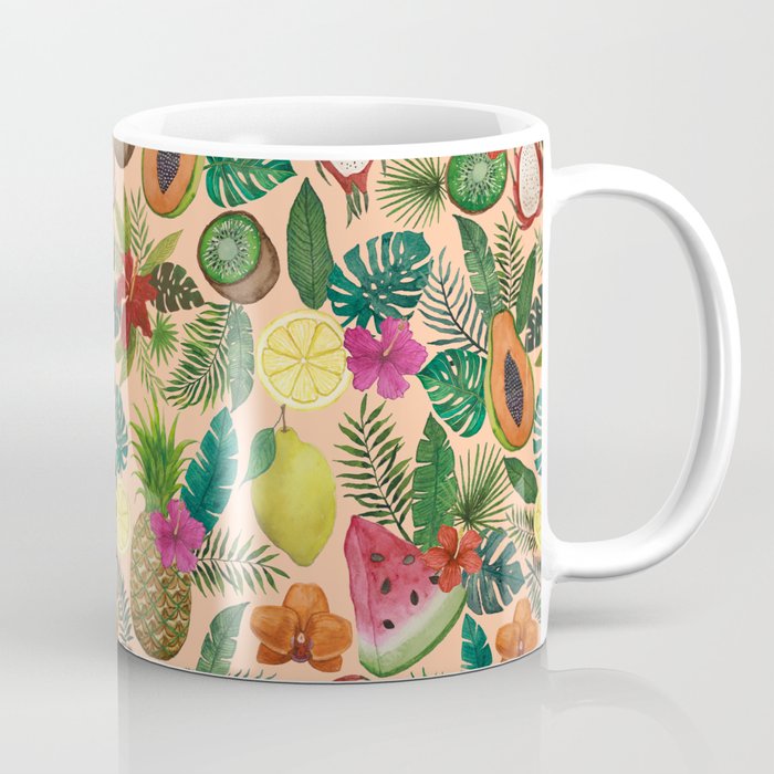 Tropical Fruit and Flower Pattern Coffee Mug Gallery Image 1