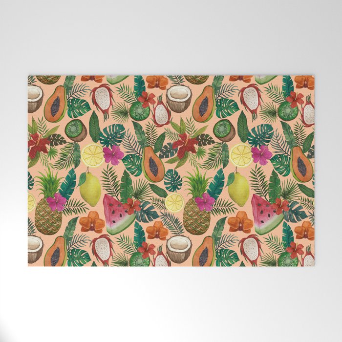 Tropical Fruit and Flower Pattern Welcome Mat Gallery Image 1