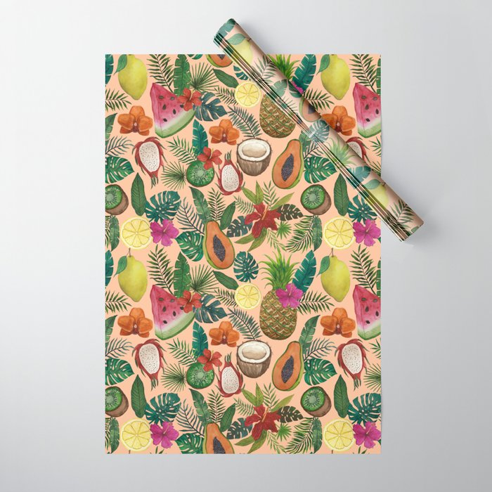 Tropical Fruit and Flower Pattern Wrapping Paper Gallery Image 1