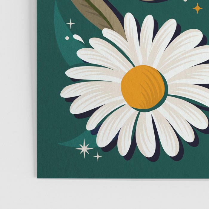 Drippy Daisy Dreamscape - White on Teal Poster Gallery Image 3