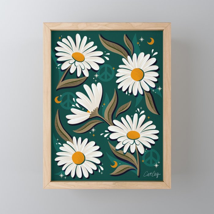 Drippy Daisy Dreamscape - White on Teal Mini Art Print Gallery Image 1