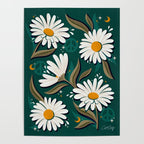 Drippy Daisy Dreamscape - White on Teal Poster Gallery Image 4