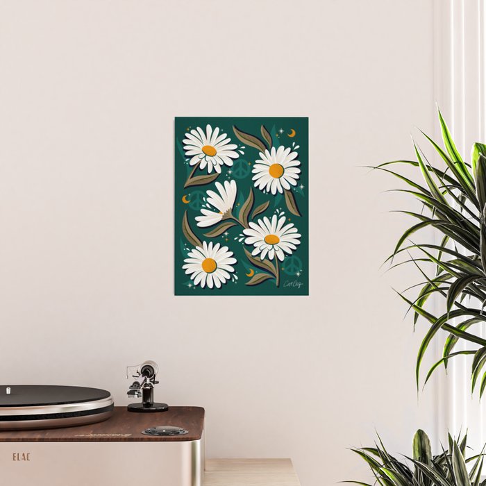 Drippy Daisy Dreamscape - White on Teal Poster Gallery Image 2