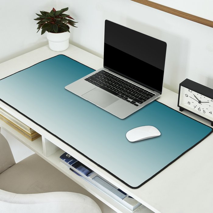Tropical Dark Teal Gradient Inspired by Sherwin Williams 2020 Trending Color Oceanside SW6496 on Off White Desk Mat Gallery Image 2
