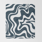 Liquid Swirl Abstract Pattern in Navy Blue and White Throw Blanket Gallery Image 2