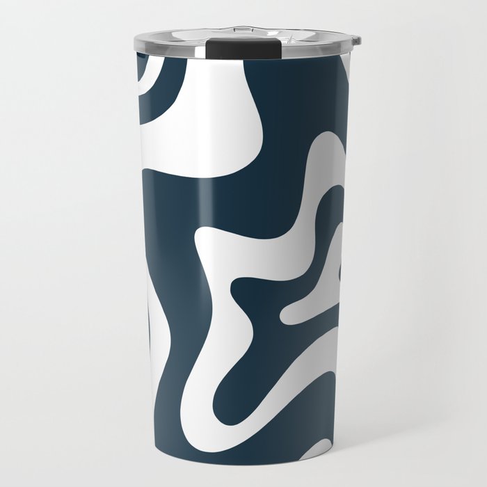 Liquid Swirl Abstract Pattern in Navy Blue and White Travel Mug Gallery Image 1