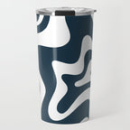 Liquid Swirl Abstract Pattern in Navy Blue and White Travel Mug Gallery Image 1