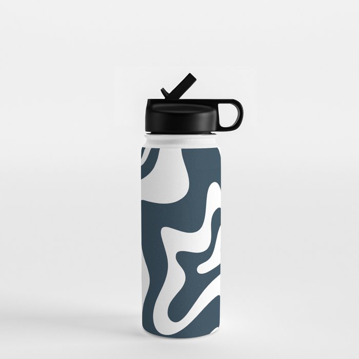 Liquid Swirl Abstract Pattern in Navy Blue and White Water Bottle Gallery Image 1