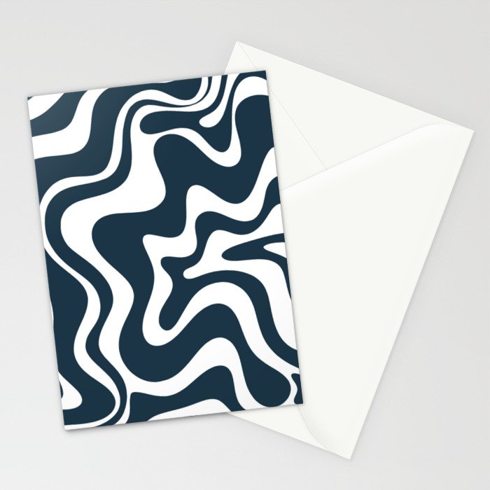 Liquid Swirl Abstract Pattern in Navy Blue and White Stationery Card Gallery Image 2