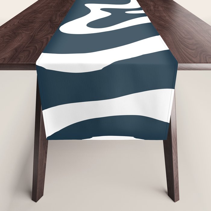 Liquid Swirl Abstract Pattern in Navy Blue and White Table Runner Gallery Image 1