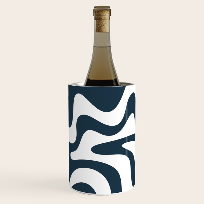 Liquid Swirl Abstract Pattern in Navy Blue and White Wine Chiller Gallery Image 3