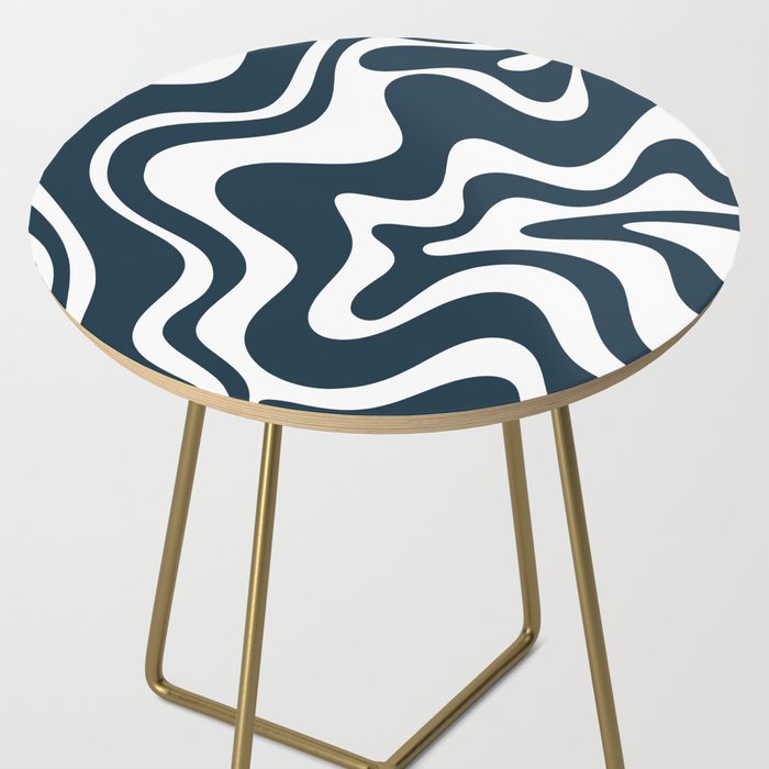 Liquid Swirl Abstract Pattern in Navy Blue and White Side Table Gallery Image 2