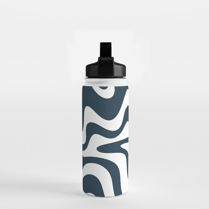 Liquid Swirl Abstract Pattern in Navy Blue and White Water Bottle Gallery Image 2